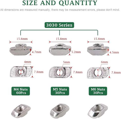 Keadic 120Pcs 3030 Series T Nuts, M4 M5 M6 Hammer Head Fastener Drop in T Slot Nut Assortment Kit with Organizing Box for Aluminum Profile - Carbon Steel Nickel Plated in Saudi Arabia