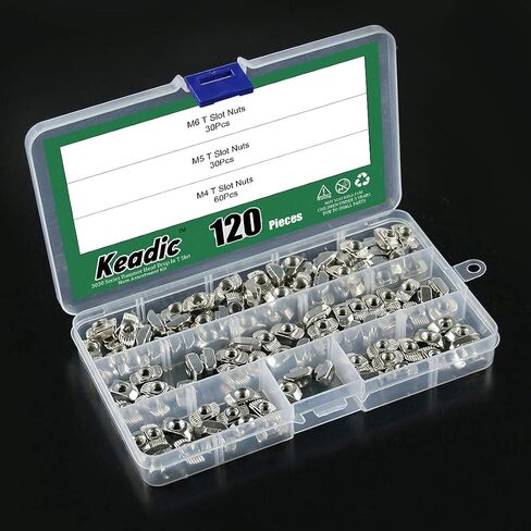 Keadic 120Pcs 3030 Series T Nuts, M4 M5 M6 Hammer Head Fastener Drop in T Slot Nut Assortment Kit with Organizing Box for Aluminum Profile - Carbon Steel Nickel Plated in Saudi Arabia