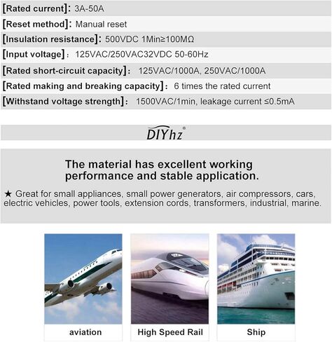 قاطع الدائرة الحرارية DIYhz، 98 سلسلة 40 أمبير 125/250 فولت تيار متردد، زر إعادة ضبط قاطع الدائرة مع أطراف توصيل سريعة وغطاء زر مقاوم للماء، قاطع دائرة الحمل الزائد الحراري 32 فولت تيار مستمر - 40 أمبير، قطعتان in Kuwait