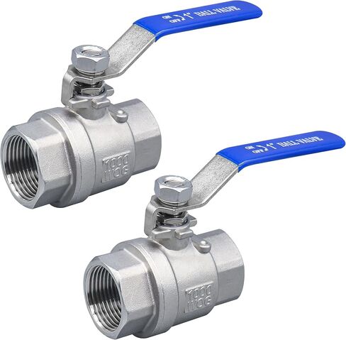 1/2 Inch Ball Valve, Premium 304 Stainless Steel Full Port Forged NPT Ball Valve for Water Oil and Gas with Long Handle Shut Off Switch, 1000 WOG (2, FNPT x FNPT 1/2") in Kuwait
