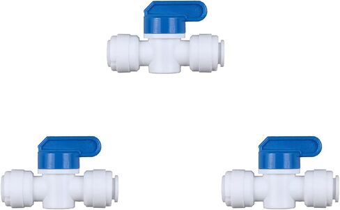 EZRODI 3 Pack Push-to-Connect Plastic Shut Off Valve Fitting (1/4-in OD x 1/4-in OD, Inline Straight Ball Valve), White+Blue in Kuwait