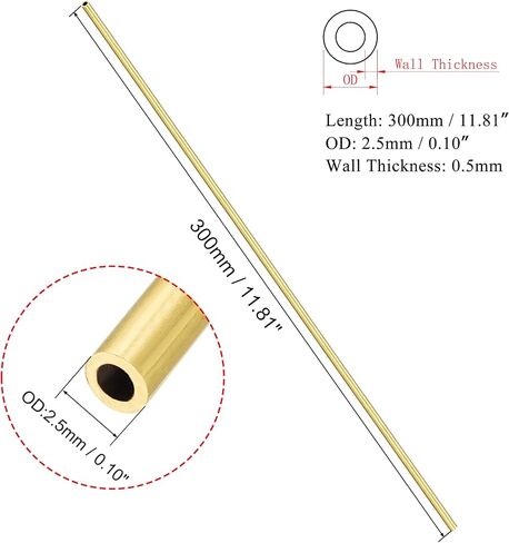 [2 Pcs] Brass Round Tube 300mm Length 2mm OD 0.5mm Wall Thickness, Metal Copper Seamless Straight Pipe Tubing for DIY Draft Hollow Decoration Frame Models Hobby in Kuwait