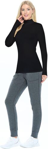 تي شيرت نسائي بأكمام طويلة ورقبة سلحفاة وهمية من Natural Outfits تحت الفرك in Kuwait