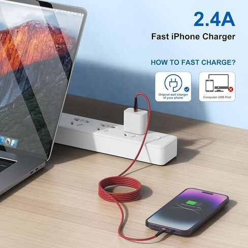CyvenSmart (2 Pack) Long iPhone Charger 10ft for [MFi Certified], 10 Foot Lightning Cable Fast Charging Cord 10 Feet for iPhone 14/13/12/11/11 Pro/11 Pro Max/XS/XS Max/XR/X/8/8 Plus/7/7 Plus/6 Plus in Kuwait