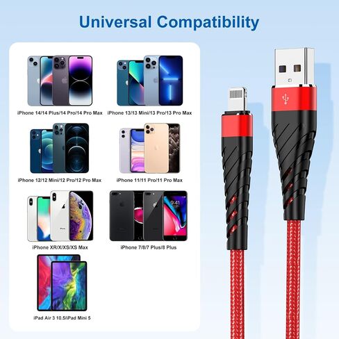 CyvenSmart (2 Pack) Long iPhone Charger 10ft for [MFi Certified], 10 Foot Lightning Cable Fast Charging Cord 10 Feet for iPhone 14/13/12/11/11 Pro/11 Pro Max/XS/XS Max/XR/X/8/8 Plus/7/7 Plus/6 Plus in Kuwait