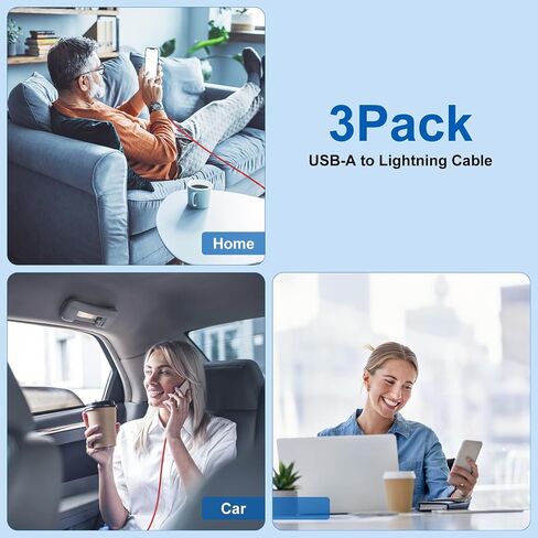 CyvenSmart (2 Pack) Long iPhone Charger 10ft for [MFi Certified], 10 Foot Lightning Cable Fast Charging Cord 10 Feet for iPhone 14/13/12/11/11 Pro/11 Pro Max/XS/XS Max/XR/X/8/8 Plus/7/7 Plus/6 Plus in Kuwait