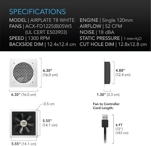 AC Infinity AIRPLATE T8 White, Quiet Cooling Dual-Fan System 6" with Thermostat Control, for Home Theater AV Cabinets in Saudi Arabia