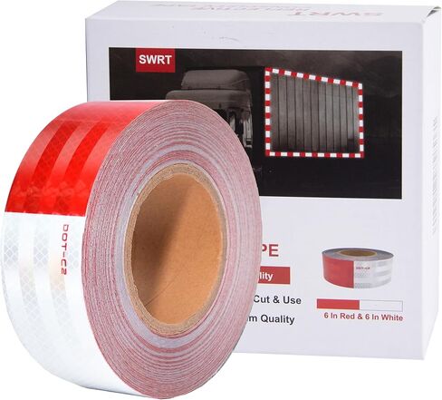 SWRT DOT-C2 شريط عاكس 2 بوصة × 30 قدم أحمر أبيض شريط عاكس في الهواء الطلق مقاوم للماء واضح لاصق قوي شريط عاكس تحذير السلامة شريط عاكس للمركبات والمقطورات والقوارب علامات in Kuwait