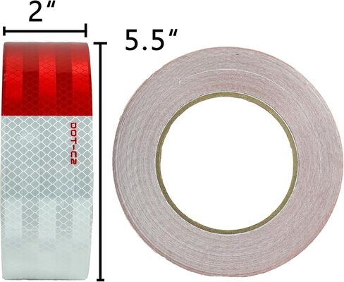 SWRT DOT-C2 شريط عاكس 2 بوصة × 30 قدم أحمر أبيض شريط عاكس في الهواء الطلق مقاوم للماء واضح لاصق قوي شريط عاكس تحذير السلامة شريط عاكس للمركبات والمقطورات والقوارب علامات in Kuwait