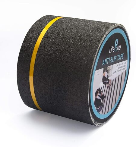 شريط جر مضاد للانزلاق من LifeGrip مع شريط عاكس، 4 بوصة × 30 قدم، أفضل شريط قبضة غير قابل للانزلاق، مداس خارجي غير قابل للانزلاق، لاصق كاشط عالي الاحتكاك لخطوات السلالم، أسود in Kuwait