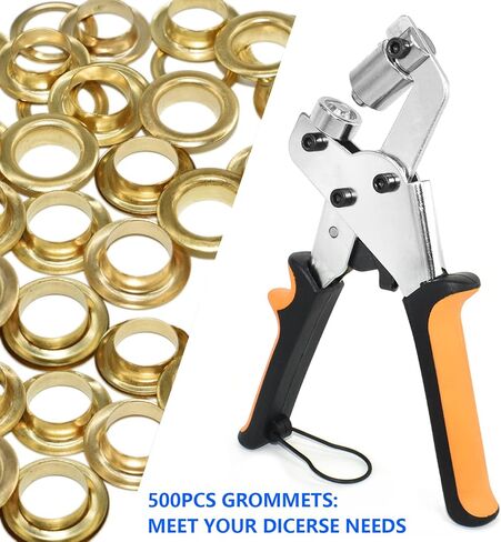 3/8 Inch 10mm Grommet Tool Kit Heavy Duty Handheld Grommet Press Pliers Easy and Safe to Punch Eyelet Hole Eyelet Plier with 500pcs Golden Grommets for Fabrics, Canvas, awnings in Kuwait