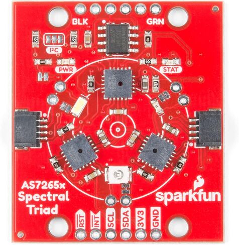 جهاز استشعار SparkFun Triad Spectroscopy - AS7265x يجمع الفحص البصري بين مصابيح LED المرئية للأشعة فوق البنفسجية والأشعة تحت الحمراء مع ثلاثة أجهزة استشعار طيفية Vcc 3.3V Qwiic I2C Serial Breadboardable أو لا يتطلب لحام in Saudi Arabia