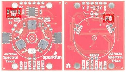 جهاز استشعار SparkFun Triad Spectroscopy - AS7265x يجمع الفحص البصري بين مصابيح LED المرئية للأشعة فوق البنفسجية والأشعة تحت الحمراء مع ثلاثة أجهزة استشعار طيفية Vcc 3.3V Qwiic I2C Serial Breadboardable أو لا يتطلب لحام in Saudi Arabia