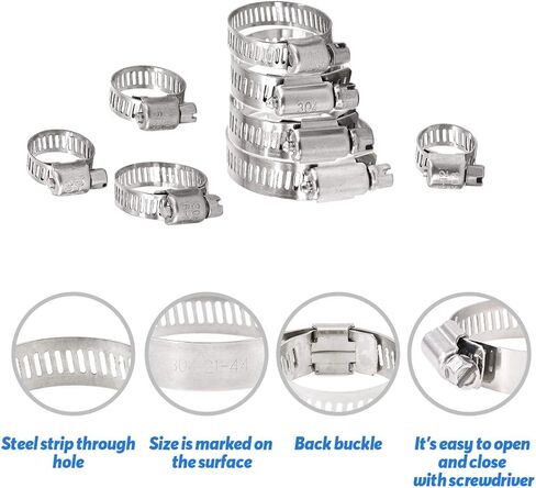 مجموعة متنوعة من 65 قطعة 304 من الفولاذ المقاوم للصدأ قابل للتعديل 8-44 مم نطاق دودة خرطوم التروس مجموعة متنوعة من مشابك خط الوقود لأنابيب المياه والسباكة والاستخدام الميكانيكي والسيارات in Kuwait
