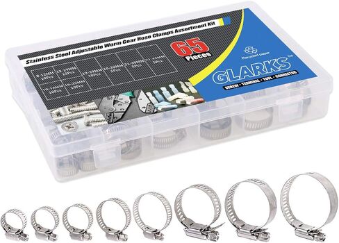 مجموعة متنوعة من 65 قطعة 304 من الفولاذ المقاوم للصدأ قابل للتعديل 8-44 مم نطاق دودة خرطوم التروس مجموعة متنوعة من مشابك خط الوقود لأنابيب المياه والسباكة والاستخدام الميكانيكي والسيارات in Kuwait