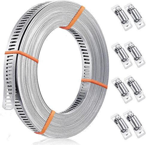 مشبك خرطوم قابل للتعديل، حزام مشبك دودي من الستانلس ستيل 304 مع 8 مثبتات، مشبك خرطوم قابل للقص ليناسب الانبوب، مشبك انبوب الهواء، مشابك خرطوم محرك دودة، 11.5 قدم in Kuwait