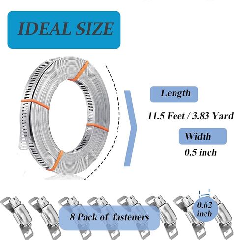 مشبك خرطوم قابل للتعديل، حزام مشبك دودي من الستانلس ستيل 304 مع 8 مثبتات، مشبك خرطوم قابل للقص ليناسب الانبوب، مشبك انبوب الهواء، مشابك خرطوم محرك دودة، 11.5 قدم in Kuwait