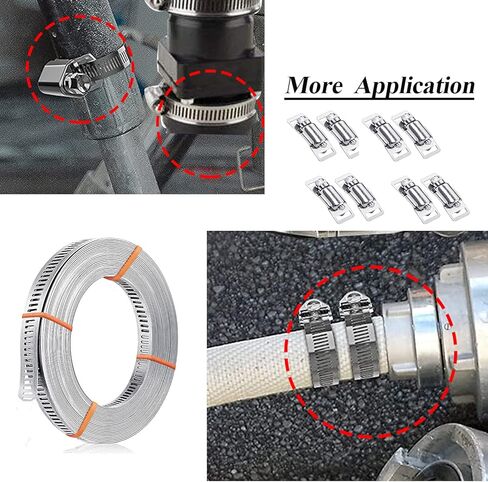 مشبك خرطوم قابل للتعديل، حزام مشبك دودي من الستانلس ستيل 304 مع 8 مثبتات، مشبك خرطوم قابل للقص ليناسب الانبوب، مشبك انبوب الهواء، مشابك خرطوم محرك دودة، 11.5 قدم in Kuwait
