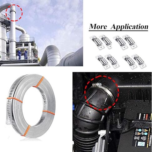 مشبك خرطوم قابل للتعديل، حزام مشبك دودي من الستانلس ستيل 304 مع 8 مثبتات، مشبك خرطوم قابل للقص ليناسب الانبوب، مشبك انبوب الهواء، مشابك خرطوم محرك دودة، 11.5 قدم in Kuwait