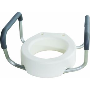 Essential Medical Supply Raised Elevated Toilet Seat Riser for an Elongated Toilet with Padded Aluminum Arms for Support and Compatible with Toilet Seat, Elongated, 19 x 14 x 3.5