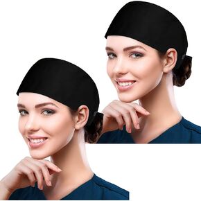 Fesciory Adjustable Working Caps with Button & Sweatband, Elastic Bandage Tie Back Hats for Women
