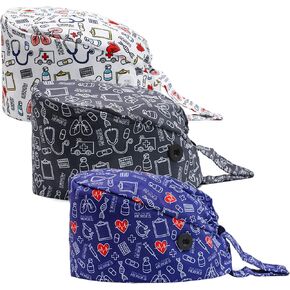CHUANGLI 3Pcs Gourd-Shaped Working Caps with Upgrade Sweatband Adjustable Hats Head Cover- Women/Men
