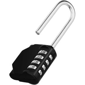 ZHEGE Long Shackle Padlock, 4 Digit Combination Lock, Resettable Weatherproof Combo Lock for School, Gym Employee Locker, Outdoor, Fence (Black)