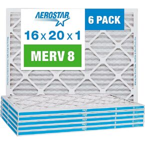 فلتر هواء Aerostar 16x20x1 MERV 8 مطوي، فلتر هواء فرن التيار المتردد، 6 عبوات (الحجم الفعلي 15 3/4 بوصة × 19 3/4 بوصة × 3/4 بوصة) in Kuwait