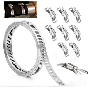 خرطوم المشبك الفولاذ المقاوم للصدأ DIY 11.5 قدم الربط المعدني مع الثقوب + 8 السحابات قابل للتعديل كبير خرطوم المشبك دودة والعتاد خرطوم المشابك الأنابيب المشبك الفرقة المشبك أنابيب الهواء المشبك لأنبوب كابل السيارات in Kuwait