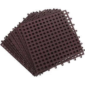 12Pack 12" x 12" Interlocking Rubber Bathroom Flooring Tiles Non-Slip Drainage Mat Kennel Flooring Modular Interlocking Cushion Mat Splicing Waterproof Mat for Bath, Pool, Shower, Deck, Drain, Brown1