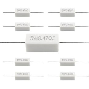 Qjaiune 10Pcs Cement Resistor 10W 5 Ohm Resistor, Ceramic Resistor Power Resistor, Precharge Horizontal Resistors Wirewound Resistor, Flame Resistance
