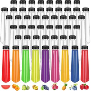 Tanlade 50 عبوة من زجاجات العصير البلاستيكية سعة 12 أونصة، زجاجة مشروبات شفافة مع أغطية واضحة للعبث، زجاجات ثلاجة مخروطية فارغة لتخزين العصائر محلية الصنع والحليب والماء والعصائر والشاي in Kuwait