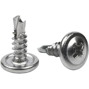 100 Pack 410 Stainless Steel Wafer Head Phillips Self Drilling Screws Sheet Metal Tek Screws, Modified Truss Head Self Driller - Size: #8 x 3/4"