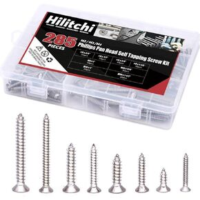 هيليتشي 285 قطعة من الفولاذ المقاوم للصدأ فيليبس مسطح الرأس مجموعة متنوعة من براغي التنصت الذاتية (رأس مسطح) in Kuwait