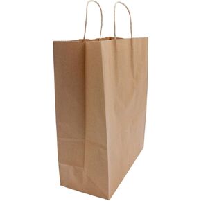 Paper Bags - Handle Bags - Kraft Color - 14"x10"x15.75" - 200 Bags - 65 LB Weight basis (100 GSM strong) Twisted Handle. Packed in cases. - Kraft/Natural in Saudi Arabia