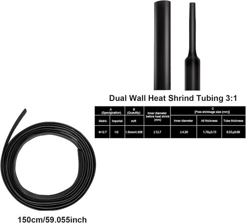 Purple-fox 3:1 Heat Shrink Tubing Adhesive-Lined Heat Shrinkable Tube Waterproof Insulation Sealing DIY (Dia 1/2" (12.7mm)) (Dia 3/8" (9.5mm)) in Saudi Arabia
