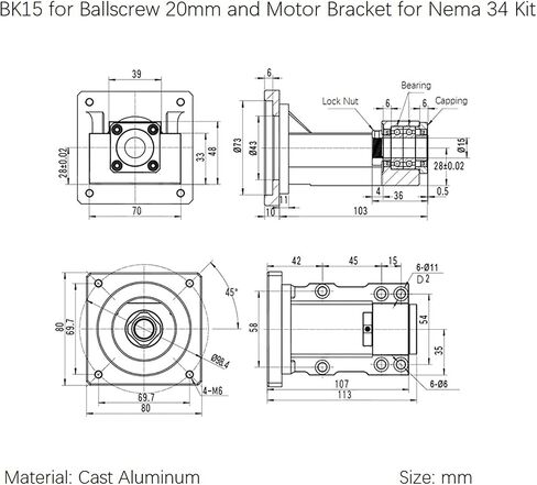 Coavoo Motor Mounting Bracket and BK15 Bearing End Support Block for Nema 34 Stepper Motor and Ball Screw 20mm Ballscrew SFU2004 SFU2005 SFU2010 as CNC Kit Parts in Saudi Arabia