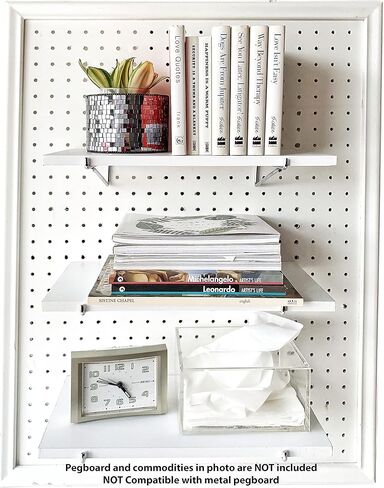 مجموعة ارفف بيجبورد من 3 ارفف شديدة التحمل ودعامات ستيل متينة بفتحات 1/4 انش - ارفف تنظيم الواح تثبيت مقاومة للبقع بلون ابيض - ملحقات لوح تثبيت للمنزل والجراج والحضانة in Kuwait
