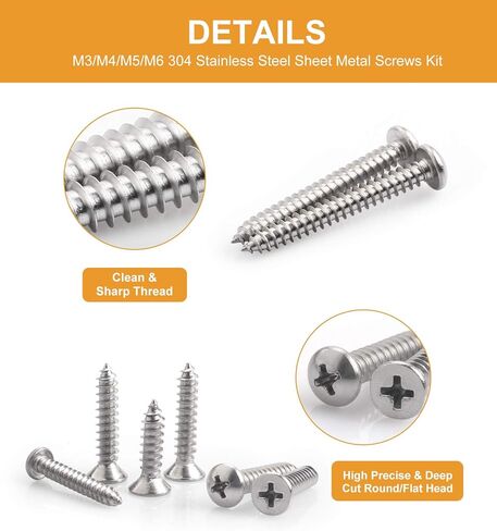 مجموعة أدوات تثبيت متنوعة من مسامير التنصت الذاتية، 650 قطعة 304 من الفولاذ المقاوم للصدأ M3/M4/M5/M6 طقم براغي معدنية مع صندوق تخزين، تشكيلة براغي خشبية من فيليبس in Kuwait