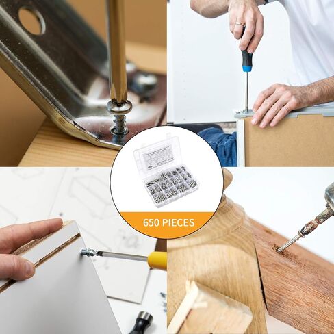 مجموعة أدوات تثبيت متنوعة من مسامير التنصت الذاتية، 650 قطعة 304 من الفولاذ المقاوم للصدأ M3/M4/M5/M6 طقم براغي معدنية مع صندوق تخزين، تشكيلة براغي خشبية من فيليبس in Kuwait