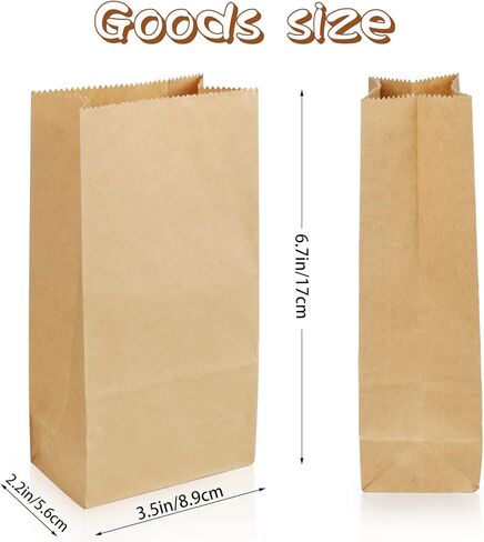 BadenBach 200 عبوة من أكياس ورق الكرافت الصغيرة، 3.5 بوصة × 2.2 بوصة × 6.7 بوصة، متينة صغيرة الحجم بوزن 1 رطل، بقالة، غداء، كوكي، وجبات خفيفة، ساندويتش، فشار، بيع بالتجزئة، شكرًا لك، حقيبة تغليف الهدايا لمشاريع الحرف اليدوية لحفلات التسوق في المخابز (بني) in Kuwait