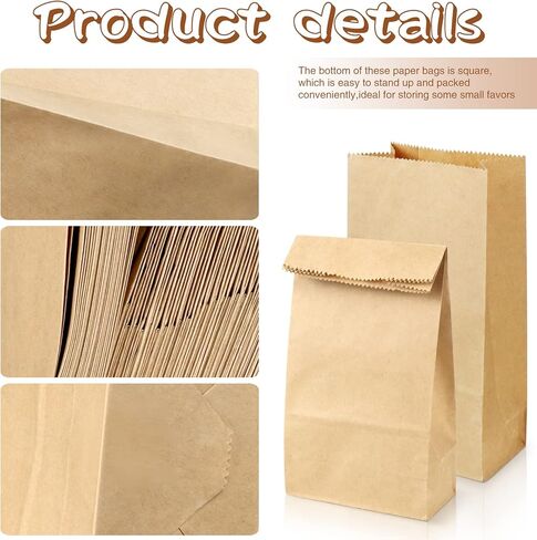 BadenBach 200 عبوة من أكياس ورق الكرافت الصغيرة، 3.5 بوصة × 2.2 بوصة × 6.7 بوصة، متينة صغيرة الحجم بوزن 1 رطل، بقالة، غداء، كوكي، وجبات خفيفة، ساندويتش، فشار، بيع بالتجزئة، شكرًا لك، حقيبة تغليف الهدايا لمشاريع الحرف اليدوية لحفلات التسوق في المخابز (بني) in Kuwait