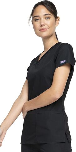 V-Neck Womens Scrubs Top Workwear Originals with Rib-Knit Back Panels WW645, XS, Black in Kuwait