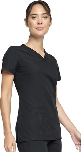 V-Neck Womens Scrubs Top Workwear Originals with Rib-Knit Back Panels WW645, XS, Black in Kuwait
