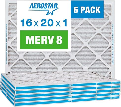 فلتر هواء Aerostar 16x20x1 MERV 8 مطوي، فلتر هواء فرن التيار المتردد، 6 عبوات (الحجم الفعلي 15 3/4 بوصة × 19 3/4 بوصة × 3/4 بوصة) in Kuwait