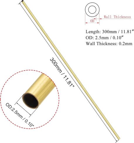 [3 Pcs] Brass Round Tube 300mm Length 1mm OD 0.2mm Wall Thickness, Metal Copper Seamless Straight Pipe Tubing for DIY Draft Hollow Decoration Frame Models Hobby in Kuwait