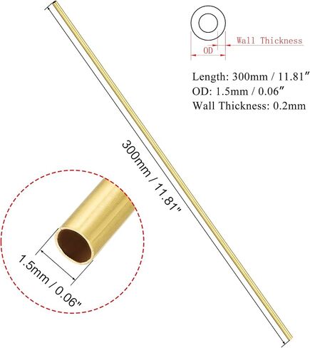 [3 Pcs] Brass Round Tube 300mm Length 1mm OD 0.2mm Wall Thickness, Metal Copper Seamless Straight Pipe Tubing for DIY Draft Hollow Decoration Frame Models Hobby in Saudi Arabia