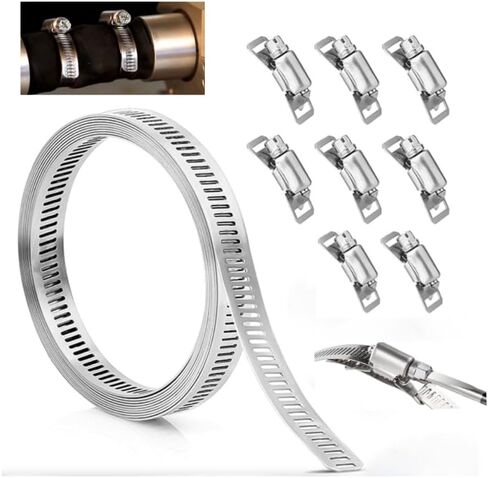 خرطوم المشبك الفولاذ المقاوم للصدأ DIY 11.5 قدم الربط المعدني مع الثقوب + 8 السحابات قابل للتعديل كبير خرطوم المشبك دودة والعتاد خرطوم المشابك الأنابيب المشبك الفرقة المشبك أنابيب الهواء المشبك لأنبوب كابل السيارات in Kuwait