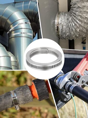 خرطوم المشبك الفولاذ المقاوم للصدأ DIY 11.5 قدم الربط المعدني مع الثقوب + 8 السحابات قابل للتعديل كبير خرطوم المشبك دودة والعتاد خرطوم المشابك الأنابيب المشبك الفرقة المشبك أنابيب الهواء المشبك لأنبوب كابل السيارات in Kuwait