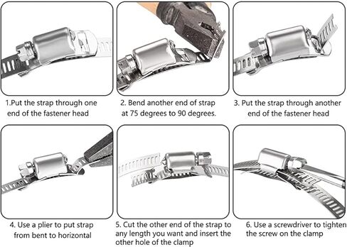 خرطوم المشبك الفولاذ المقاوم للصدأ DIY 11.5 قدم الربط المعدني مع الثقوب + 8 السحابات قابل للتعديل كبير خرطوم المشبك دودة والعتاد خرطوم المشابك الأنابيب المشبك الفرقة المشبك أنابيب الهواء المشبك لأنبوب كابل السيارات in Kuwait